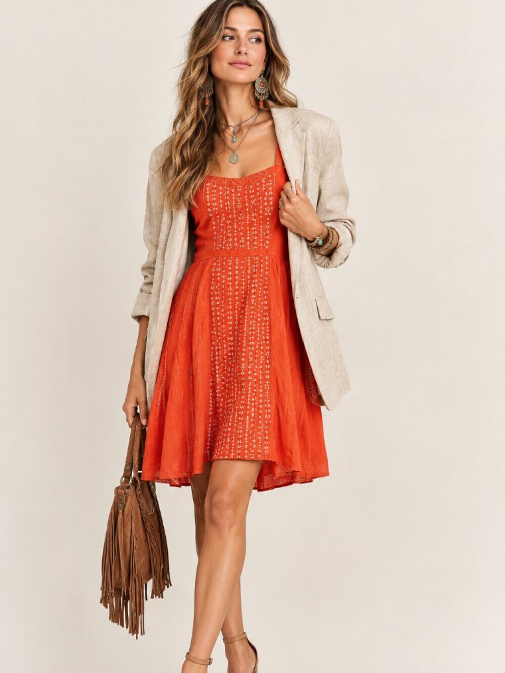 Vessel Timo Weiland Neria Women's Orange Beige Sleeveless Dress Dopamine Core 2